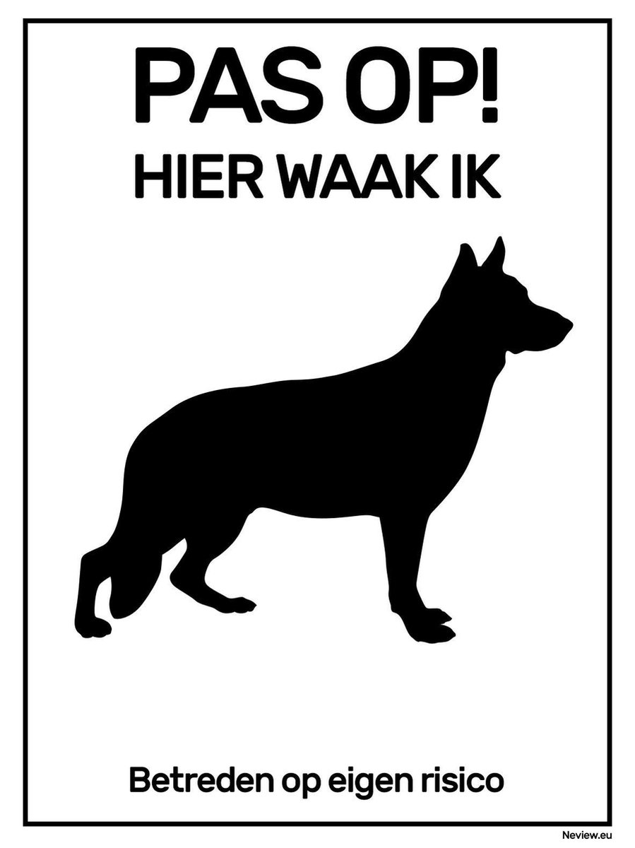 Bordje "Hier waak ik" met Herder - Hier waak ik hond herder bordje - Zwart wit