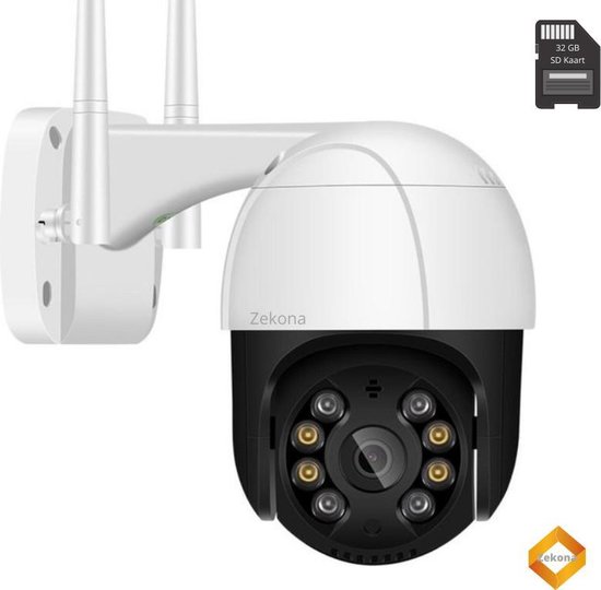 Zekona 20C Wit - IP Camera Beveiliging - Buiten - Beveiligingscamera - Bewakingscamera - Buiten Camera met Nachtzicht - WiFi 4x Digitale Zoom + 32 GB SD Kaart