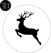 30x Sticker Kerst | RENDIER | 35 mm | wit & zwart