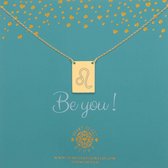 Goudkleurige Ketting  stainless steel met rechthoek met gegraveerd sterrenbeeld leeuw