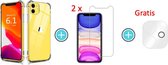 Iphone 11 Hoesje Shock Proof transparant + 2 Glass Screenprotectors + Gratis Iphone 11 Camera lens protector - Iphone 11 Case TPU transparant + 2 Tempered Glass Screen Protector +