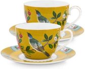 Pip studio cadeaset van 2 cappuccino mokken blushing birds geel