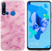 BackCover Marble hoesje met Glitter - Telefoonhoesje voor Huawei P20 Lite 2019 - Roze