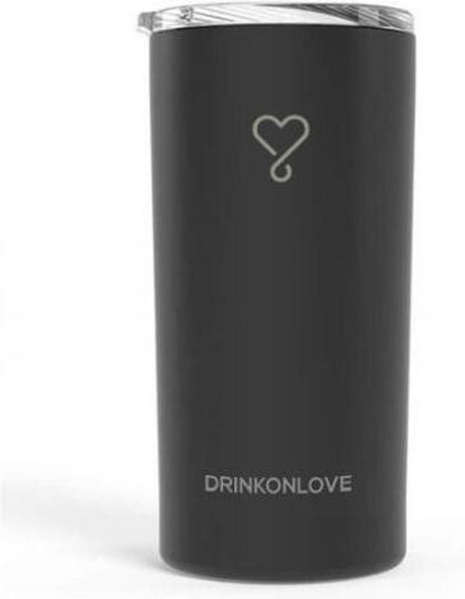 DRINKONLOVE - RUSH BLACK - Drinkbeker met rietje - RVS - Zwart Zilver - 12 uur koud - 6 uur warm - 470ML - 16,5 cm hoog