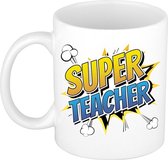 Super teacher cadeau mok / beker - wit - strip stijl / popart - bedankt cadeau - juf / meester / leraar/ lerares