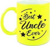 Best Uncle Ever cadeau koffiemok / theebeker neon geel 330 ml