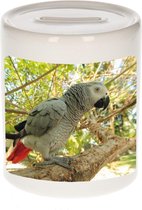 Dieren grijze roodstaart papegaai foto spaarpot 9 cm jongens en meisjes - Cadeau spaarpotten grijze roodstaart papegaai papegaaien liefhebber