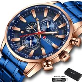 Horloges voor Mannen Heren Horloge Curren Herenhorloge Watch - Jongens Horloges - Incl. Horlogebox Geschenkdoos & Versteller - Blauw Rosé - Litts®