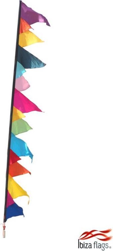 Ibiza Flags| handmade| gekleurde beachflag| festival vlag| gekleurde beach vlag| 3.90m| demonteerbaar| 3-delige mastenset| grondpin| opbergtas| vlag met kleuren| tuin vlag| feestvlag| feestdecoratie| hoge vlag| aankleding| event styling| winkel vlag - Ibiza Flags
