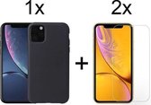 IPhone 11 Pro Siliconen Hoesje Zwart - IPhone 11 Pro Hoes Cover - IPhone 11Pro Screenprotector 2x