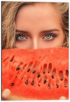 Dibond - Meisje met Watermeloen - 40x60cm Foto op Aluminium (Met Ophangsysteem)