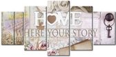 Diamond Painting - 5 luik - Home is where your story begins - full - vierkant - 2st. 20x30 cm, 2st. 20x40cm en 1st. 20x50