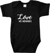 Rompertjes baby met tekst - Love my mommies - Romper zwart - Maat 74/80