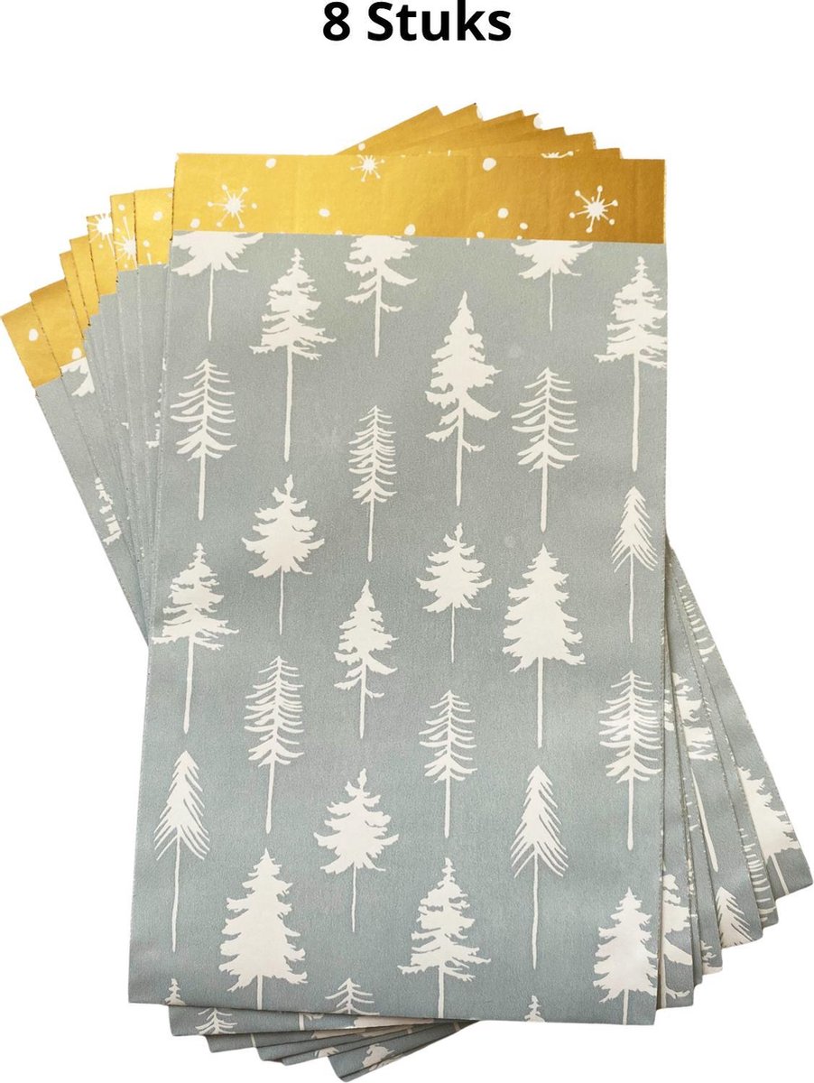 Gift bag - cadeau verpakking - 8 stuks - witte bomen - kleurrijke cadeauverpakking - papieren cadeauverpakking - geschenkverpakking papier - cadeautasje - feestdagen cadeau verpakking - cadeau verpakking - kerst cadeauverpakking