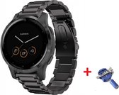 Luxe Metalen Armband Geschikt Voor Garmin Vivoactive 4S Horloge Bandje - Schakel Polsband Strap RVS - Met Horlogeband Inkortset - Stainless Steel Watch Band - One-Size - Zwart
