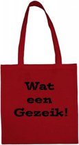 Shopper met opdruk “Wat een gezeik” Rode tas met zwarte opdruk.
