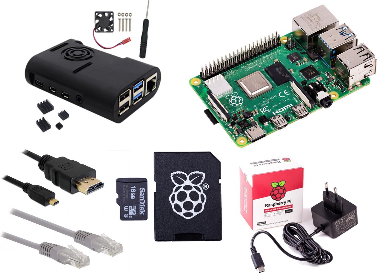 Raspberry Pi 4 - 4Gb - Fan kit - 2019 - standaard inclusief heatsinks, ventilator en 3A voeding - Raspberry Pi, RaspberryStore.nl