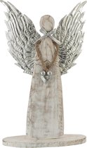 J-Line Figuur Engel/Vleugels Hout/Metaal White Wash Zilver M