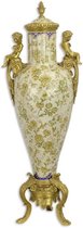 Geschilderde bloemen - Porseleinen pot - Bronzen elementen - 80 cm hoog