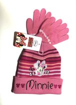 Disney Minnie Mouse set - muts + handschoenen - roze - maat 52 cm (3-5 jaar)