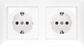 Wandcontactdoos - Aigi Cika - Inbouw - 2-voudig - Randaarde - Incl. Afdekraam - Wit - BES LED