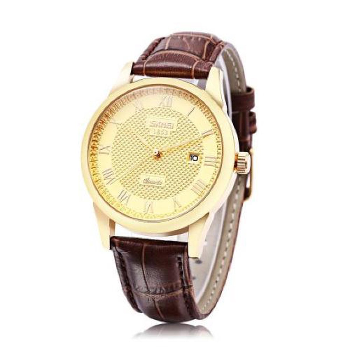 Goude Dameshorloge - Golden Case Watch - Leren Band - Geschenkdoosje