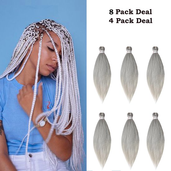 bol.com | Purfect Hair – 4xProfessionele Pre-Stretched Braiding Hair –  26inch – zilver Nep Haar...