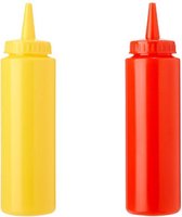 Set van 2 knijpflessen! - Doseerfles - Ketchup fles - Mayonaise en mosterd spuitfles - 2 x 720 ml - Sausfles - Sausflacon met draaidop - Rood en Geel