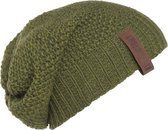 Knit Factory Coco Gebreide Muts Heren & Dames - Sloppy Beanie hat - Mosgroen/Khaki - Warme groen gemêleerde Wintermuts - Unisex - One Size