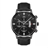 Vosht Black - Zwart Kunstleer - Heren Horloge