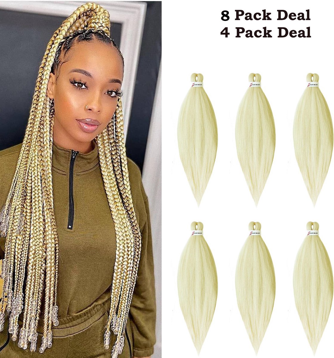 Purfect Hair – 4xProfessionele Pre-Stretched Braiding Hair – 66cm – 613 Blond Haar Nep Haar Extensions– Stijl Haar om te Vlechten