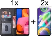 Samsung a20s hoesje bookcase zwart - Samsung galaxy a20s hoesje bookcase zwart wallet case portemonnee book case hoes cover - 2x samsung a20s screenprotector screen protector