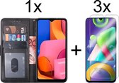 Samsung a20s hoesje bookcase zwart - Samsung galaxy a20s hoesje bookcase zwart wallet case portemonnee book case hoes cover - 3x samsung a20s screenprotector screen protector