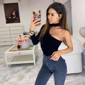 zwarte bodysuit - one shoulder - body met choker