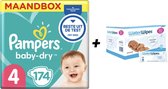 Pampers Baby Dry Maat 4 - 174 Luiers + WaterWipes 720 doekjes - Voordeelpack