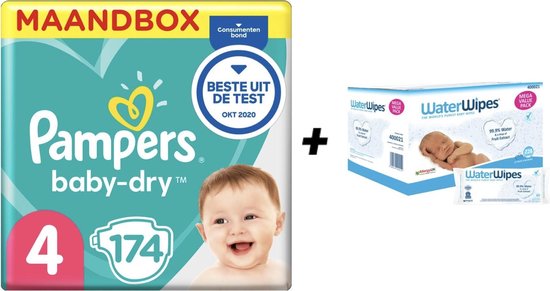 Pampers Baby Dry Maat - 174 + WaterWipes 720 doekjes Voordeelpack |