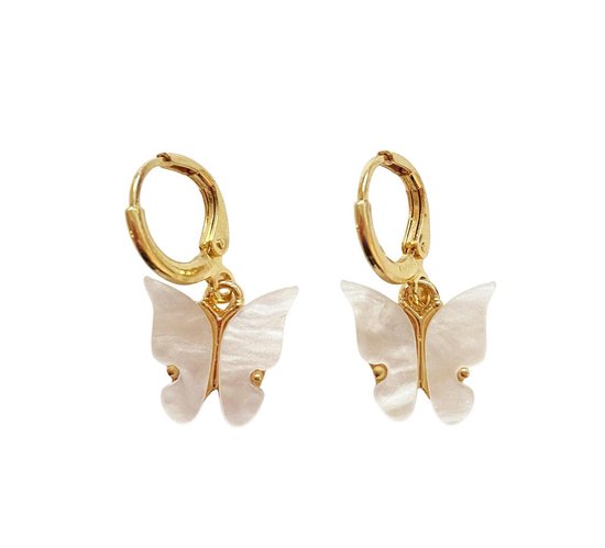 Vlinder oorbellen - Oorbellen vlinder - wit en goud - vlinder oorbellen wit  - vlinder... | bol.com
