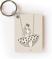 Sleutelhanger - Meisje in polka-dot jurk met konijn - Uitdeelcadeautjes - Plastic