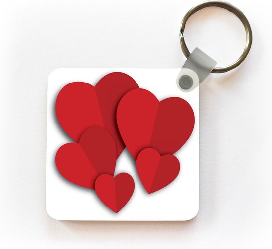 Sleutelhanger - Uitdeelcadeautjes - Een illustratie van vijf rode hartjes - Plastic
