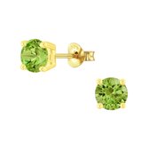 Joy|S - Zilveren 6 mm oorbellen - rond - zirkonia olijf groen - 14k goudplating