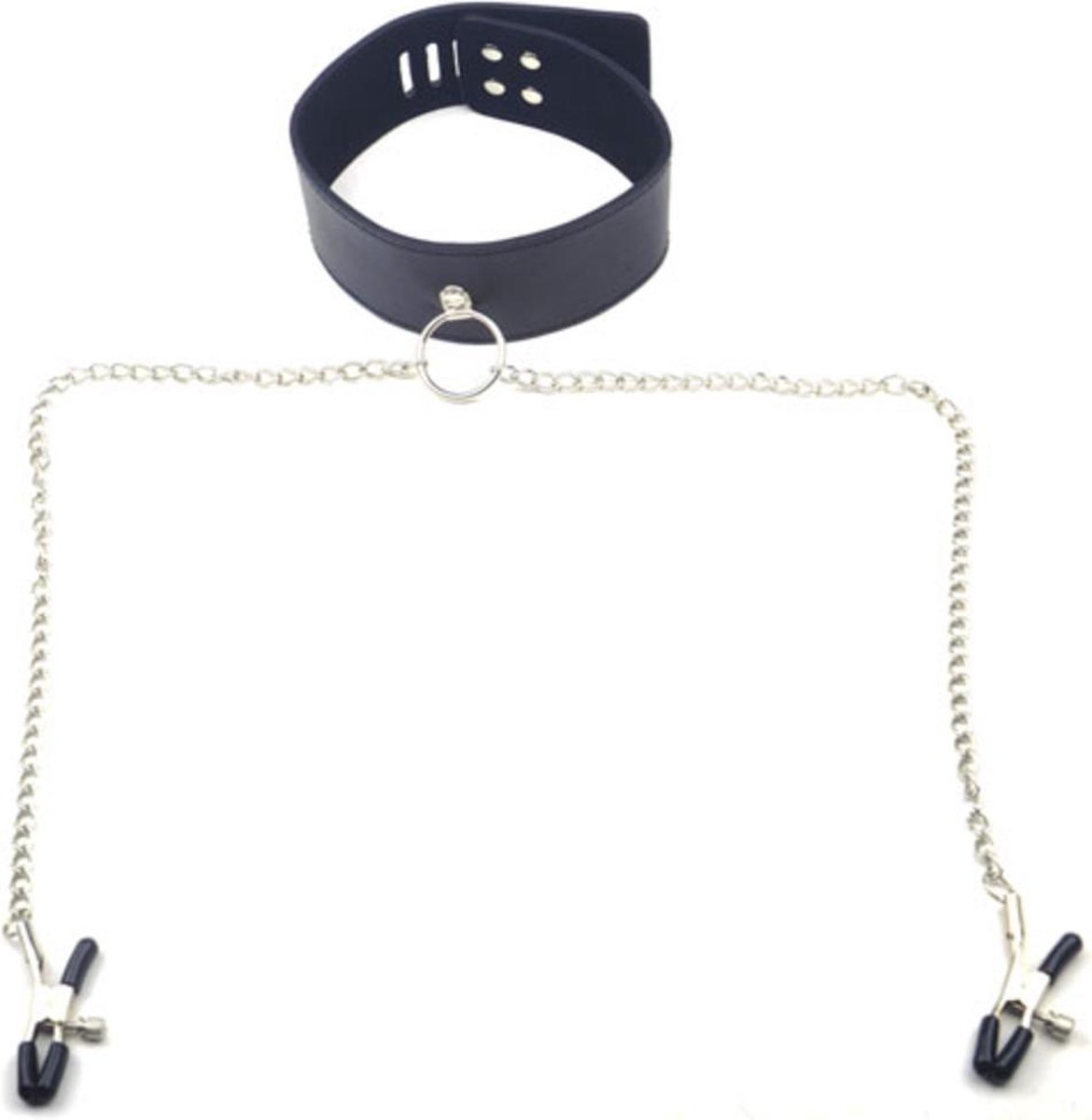 SM Nekriem Met Tepelklemmen - Spannend SM attribuut - Stimulerend mannen en vrouwen - Dogcollar - Zwart - Spannend voor koppels - Sex speeltjes - Sex toys - Erotiek - Bondage - Sexspelletjes voor mannen en vrouwen - Seksspeeltjes