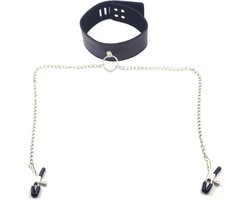SM Nekriem Met Tepelklemmen - Spannend SM attribuut - Stimulerend mannen en vrouwen - Dogcollar - Zwart - Spannend voor koppels - Sex speeltjes - Sex toys - Erotiek - Bondage - Sexspelletjes voor mannen en vrouwen - Seksspeeltjes