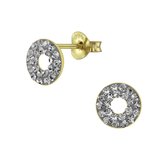 Joy|S - Zilveren cirkel oorbellen - 8 mm donut - kristal antraciet grijs - 14k goudplating