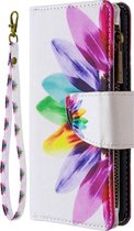 Iphone SE (2020) / 7 / 8 - Portemonnee met rits - book-case hoesje - ruimte voor 9 pasjes - Wit bloemen