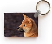 Porte-clés Chiot Shiba inu - Close-up Porte-clés Shiba Inu plastique - Porte-clés rectangulaire avec photo