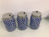 Decoratieve mozaïek glaasjes - 3 stuks - met LED verlichting in de binnenkant - koningsblauw