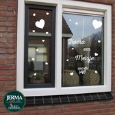 Geboorte sticker Hoera een meisje Made withe Love, Wit.