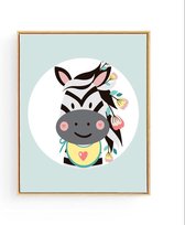 Affiche Zebra Grijs avec Fleur - 80x60cm - Animaux - Décoration murale Chambre Bébé / Enfants