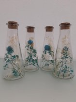 Glazen flesjes met een bloem- 4 stuks