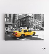 New York zwart-wit met taxi - Foto Prent Canvas Schilderijen (Wanddecoratie woonkamer / slaapkamer) -